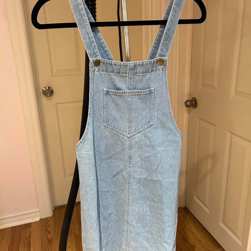 Vintage 90s Style Skirt Overalls Dress Blue Denim XS